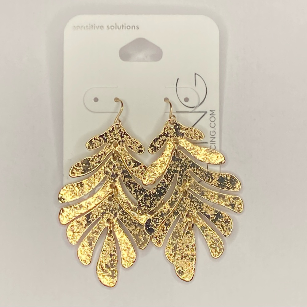 Textured Gold Leaf 2” Drop Earrings
